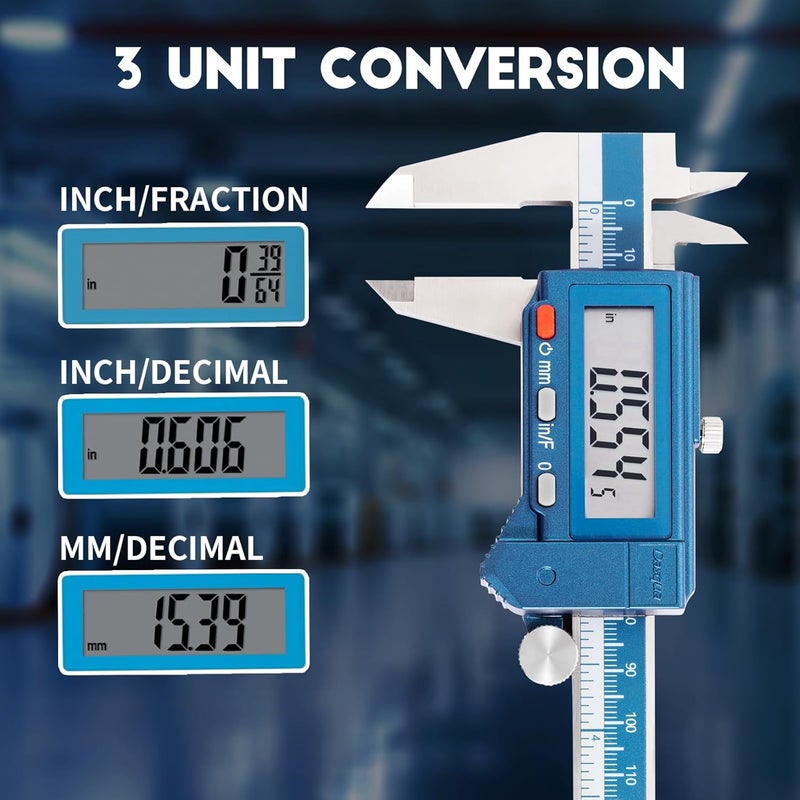 Dasqua 6” IP54 Digital Caliper, Stainless Steel Water-Resistant Precision Measuring Tool with Large LCD, Inch/Metric/Fraction Switch, Resolution 0.0005"/0.01mm/1/128, Accuracy ±0.001"/0.02mm - Image 2